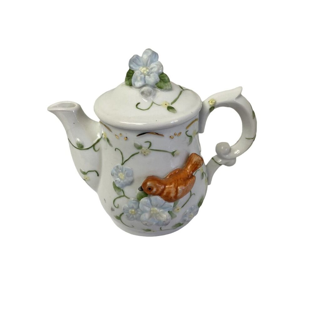 Otagiri Musical Teapot Figurine Unisex OS White Bird Floral Love Story 1995